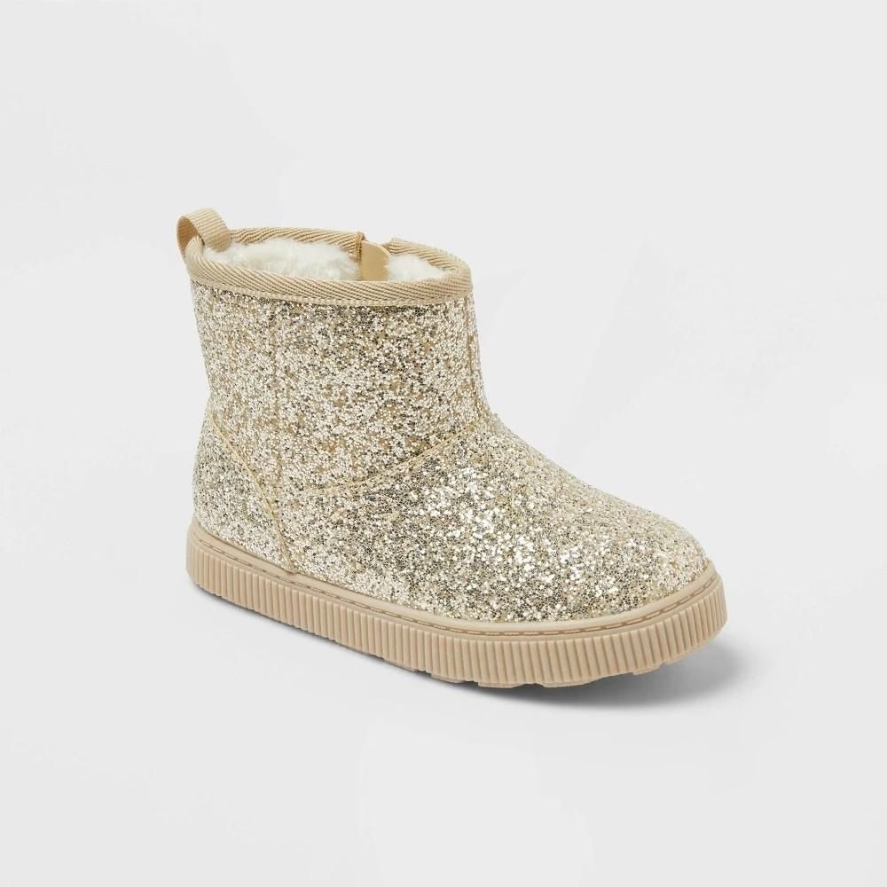 6T Cat & Jack Toddler Arlo Booties Gold Glitter Side Zip Boots Kids Shoes